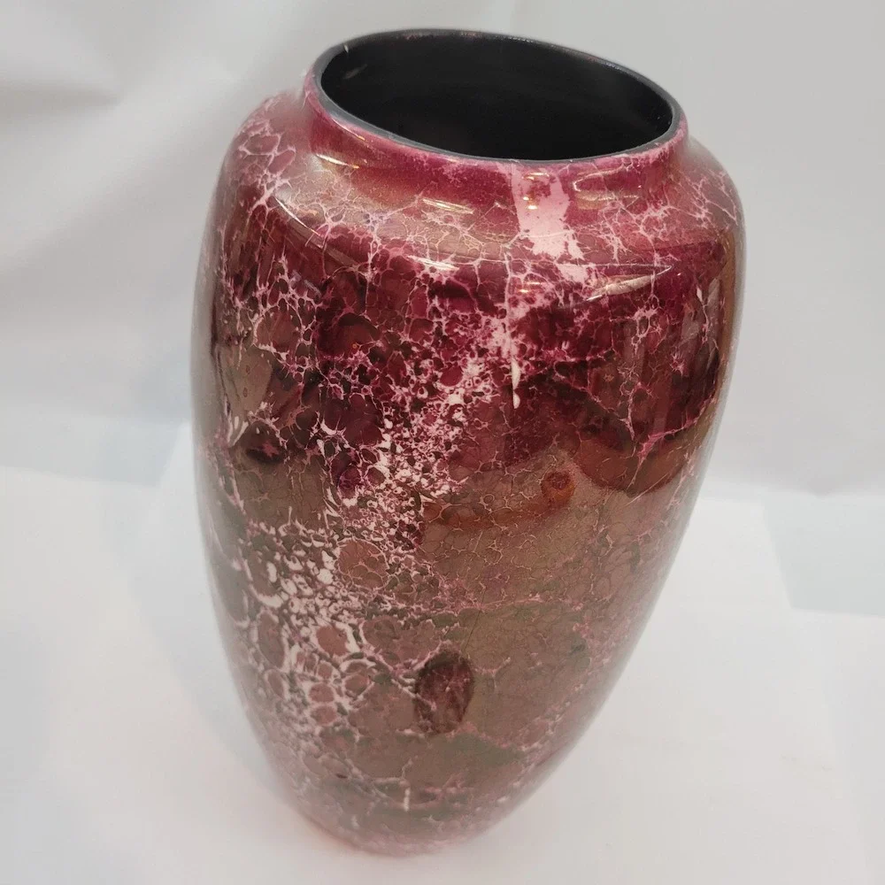 Vintage Modern Marbled Ceramic Vase Home Decor Burgundy White Green 8.5 Inch